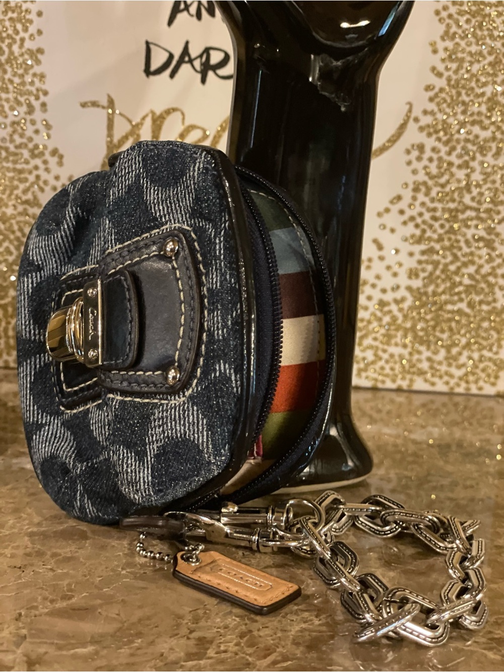 COACH Y2K Denim Signature Mini Multi Pouch Coin Purse With UNBRANDED Bag Chain